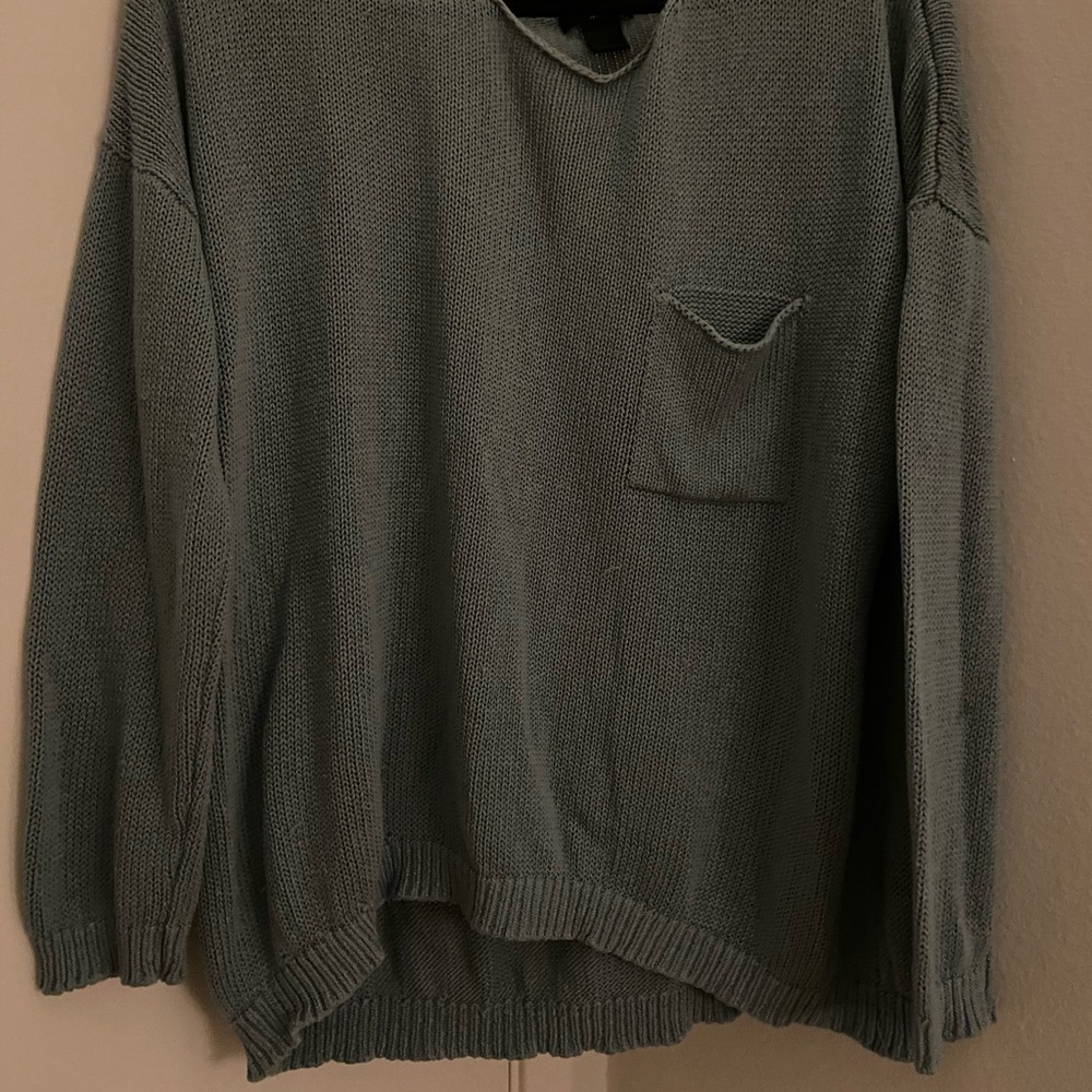 Light blue knit off the shoulder sweater